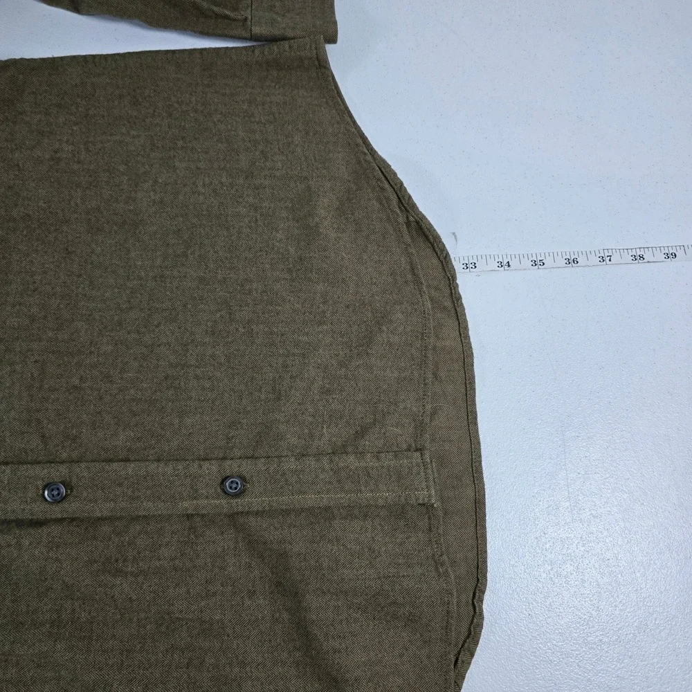 Banana Republic Mens XL Tailored Slim Fit Herringbone Utility Shirt Olive Brown
